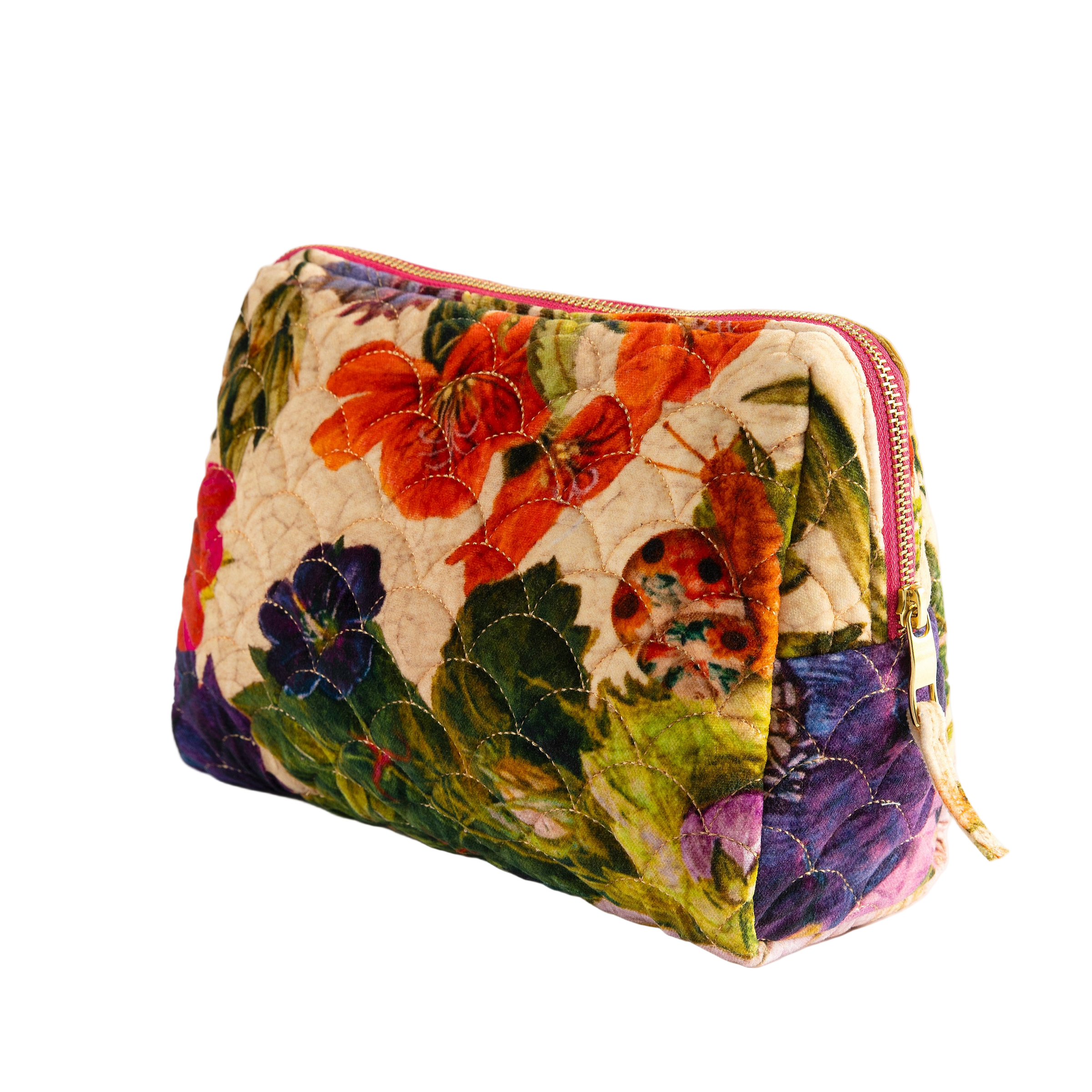 Quilted Wash Bag in Cream Posy - Powder
