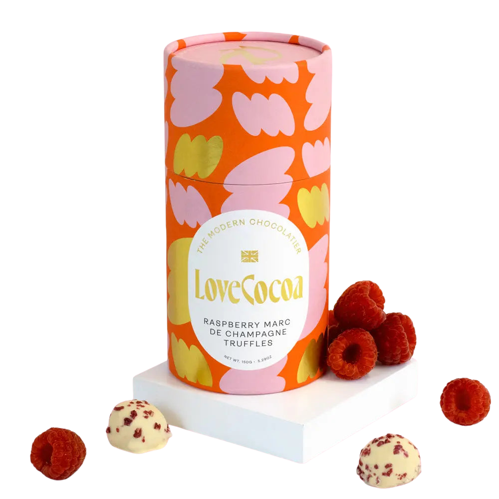 Raspberry Marc de Champagne White Chocolate Truffles - Love Cocoa