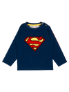 Navy blue long-sleeve shirt with Superman logo on a white background