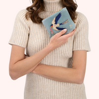 Swallows Embroidered Velvet Mini Pouch - Powder