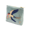 Swallows Embroidered Velvet Mini Pouch - Powder