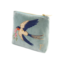 Swallows Embroidered Velvet Mini Pouch - Powder