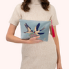 Swallows Embroidered Velvet Pouch - Powder