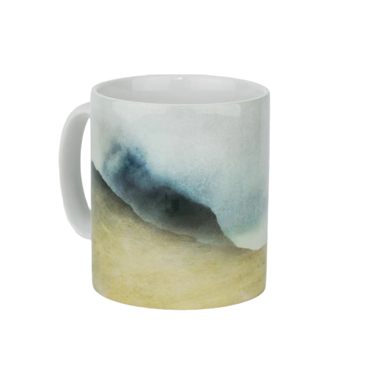 Mug with a design of a scottish mountain on a white background