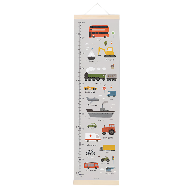Growth chart with illustrations of various vehicles on a white background