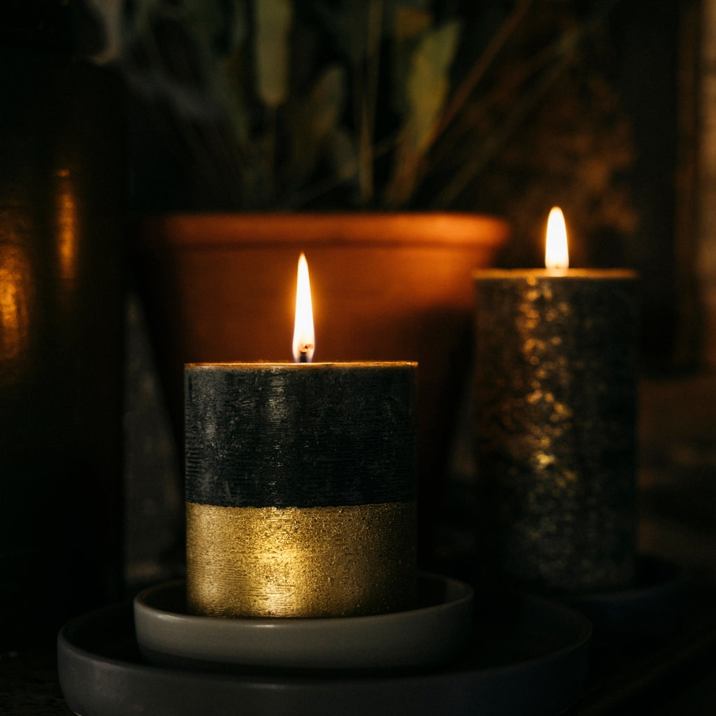 Winter Thyme Gold Half Dipped Pillar Candle - St Eval